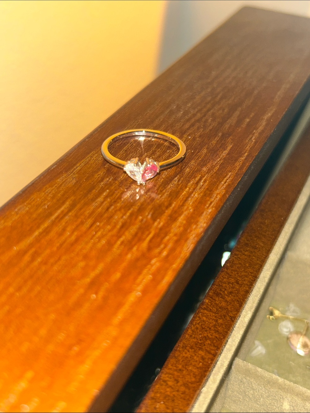 Pink tourmaline and clear quartz Gemstone Ring dainty - silver